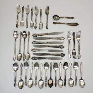 Wm Rogers Precious Mirror Flatware Lot 37 International Silver Plate Spoon Fork